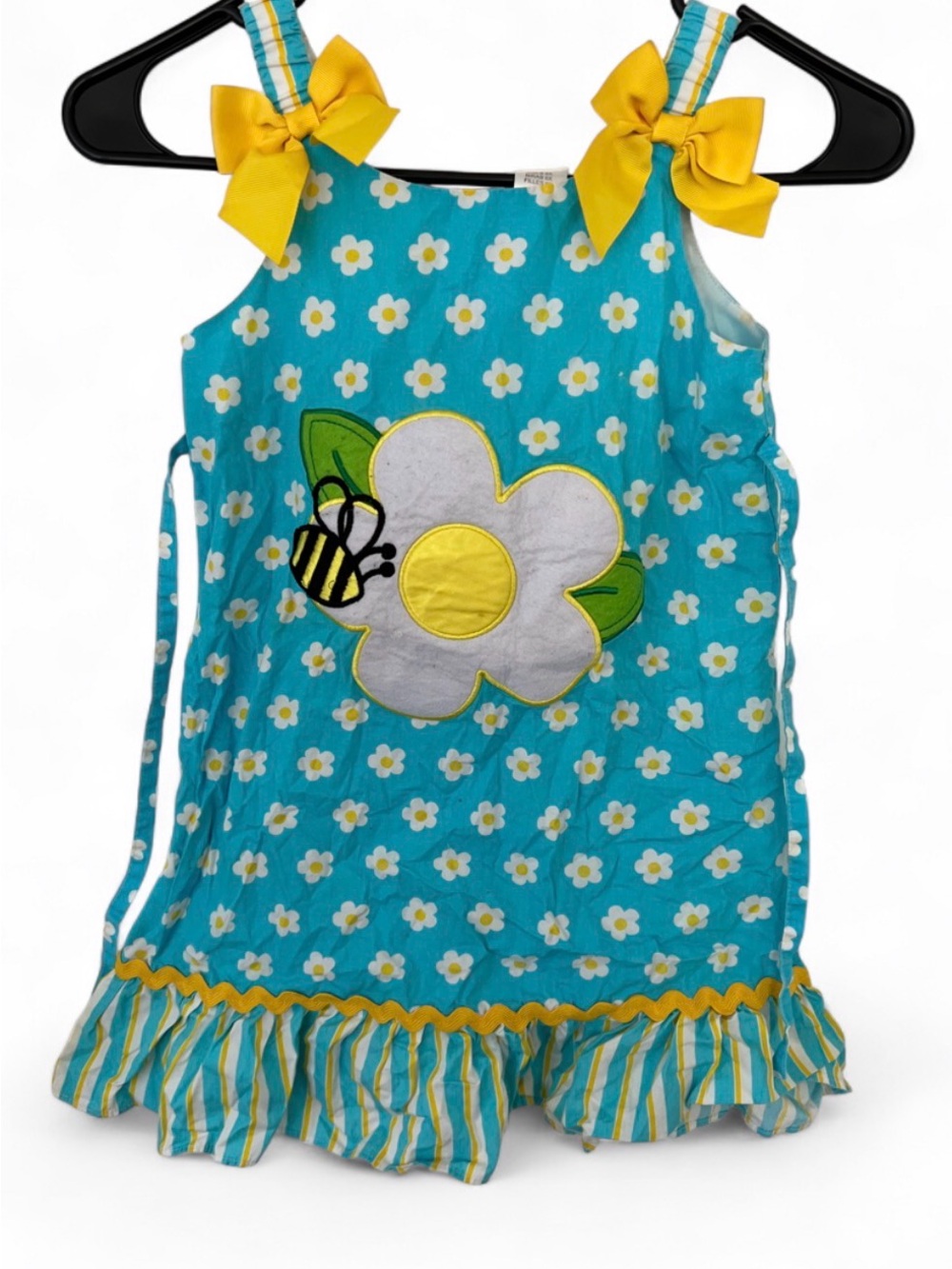 Youngland Turquoise Floral Dress with Yellow Bows